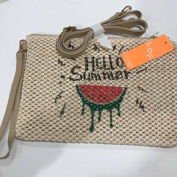 Raffia hello summer watermelon clutch Crossbody bag vacation beach NWT - Picture 3 of 3